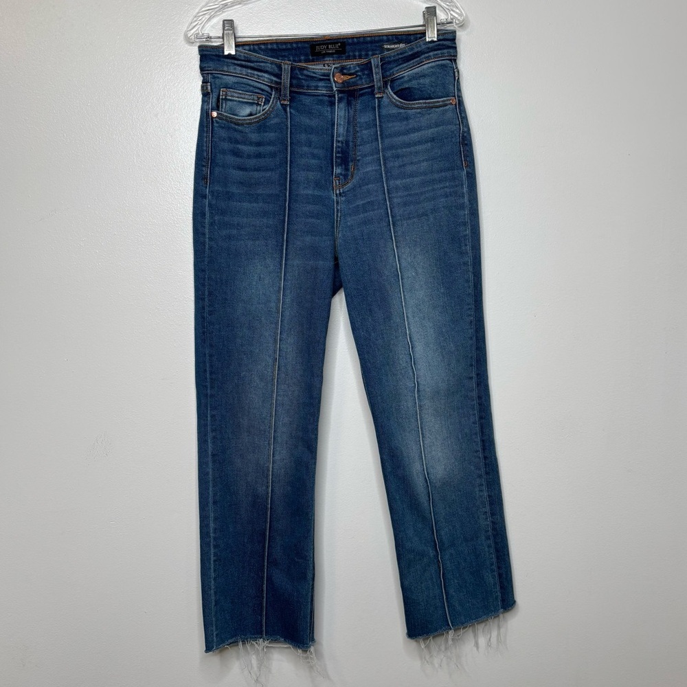 Judy Blue Straight Fit Jeans Women 9/29 Raw Hem Cropped Denim Mid Rise